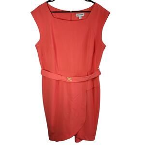 Shelby & Palmer Dress 16 Sleeveless Belted Coral 1060s Vintage Vibes Jackie O